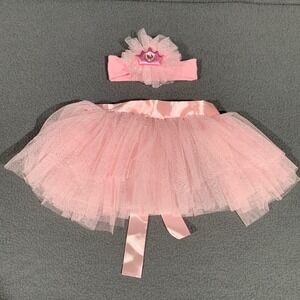 Toby Baby Girl Pink Glitter Tulle Tutu Skirt and Crown Headband Set 0-12 Months